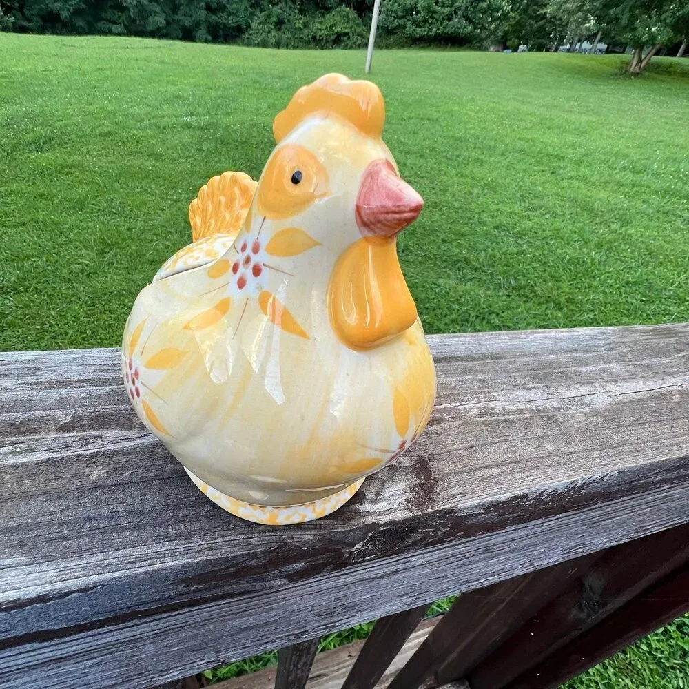 Temptations By Tara Old World Yellow Chicken Canister Farmhouse